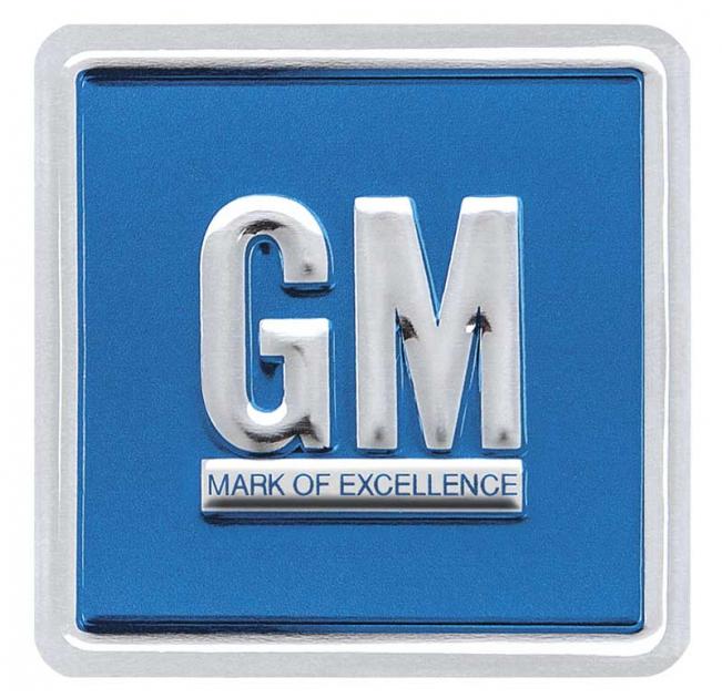 1967-1974 "GM Mark Of Excellence" Door Deflector Decal, Embossed, Blue, Each
