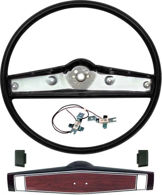 1969-70 Steering Wheel Kit- Black - Cherrywood Shroud