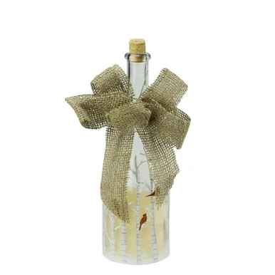 10″ LED Flameless Pillar Candle in a Clear Glass Bottle Lantern with Bird Accents