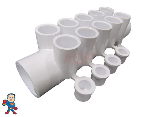 10-Port Flow-Thru Manifold | 1/2″ Ports | 1-1/2″ Slip x Spigot Connections