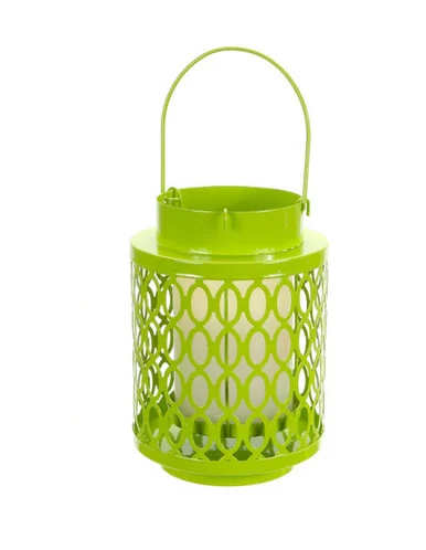 10″ Tropicalia Bright Green Oval Cut Pillar Candle Holder Lantern
