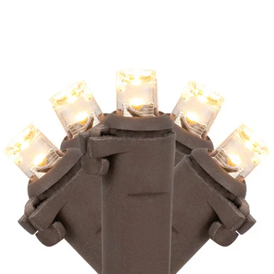 100 Warm White LED Wide Angle Christmas Lights – 33 ft Brown Wire