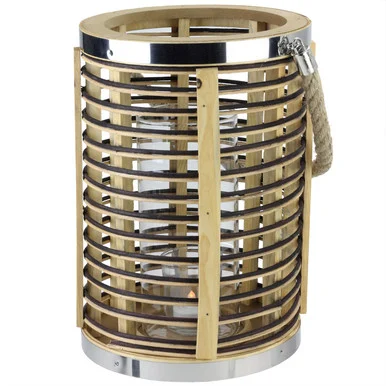 11.5″ Rustic Chic Cylindrical Rattan Decorative Candle Holder Lantern with Jute Handle