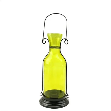 12″ Transparent Yellow Decorative Glass Bottle Tea Light Candle Lantern