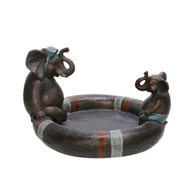 17″ Bronze Dad and Son Elephant Decorative Bird Bath