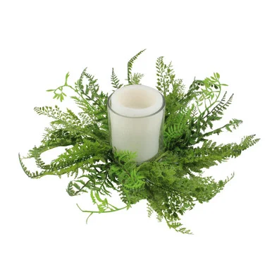 17″ Decorative Artificial Mixed Green Fern Hurricane Glass Candle Holder