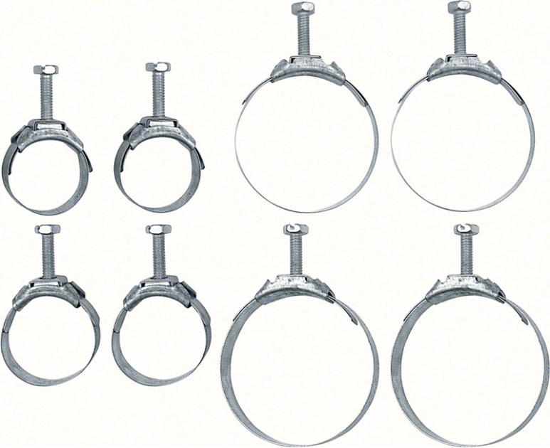 1959-72 GM, Radiator & Heater Hose Tower Clamp Set, Includes 5/8", 3/4", 2-1/16", 2-1/4" Tower Clamps, 8-Piece Set