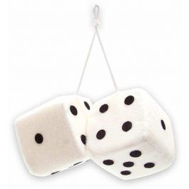 AutoLoc White Fuzzy Dice with Black Dots