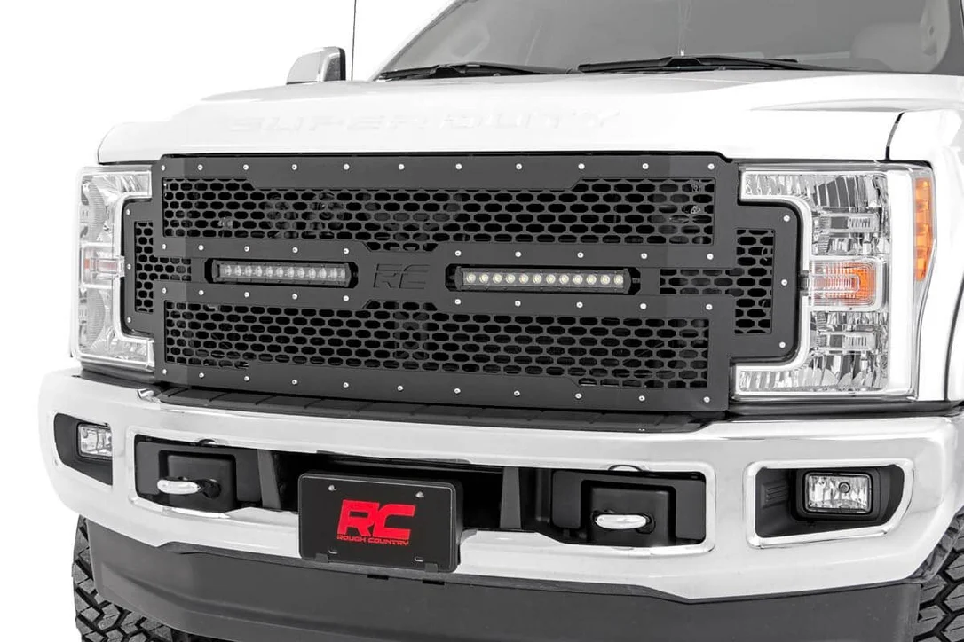 Rough Country Mesh Grille Kit for Ford F-250 & F-350 | Dual 12” LED Light Bars
