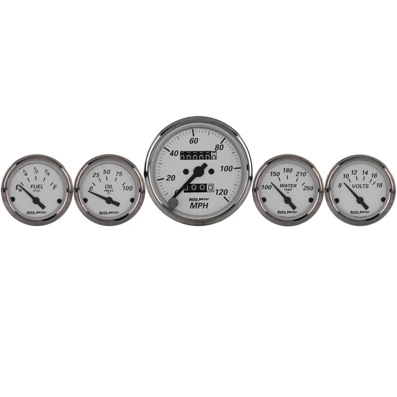 5 PC. GAUGE KIT 3-1/8 In. & 2-1/16 In. MECH. SPEEDOMETER AMERICAN PLATINUM