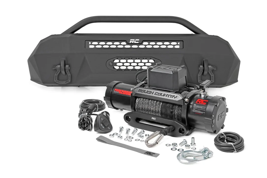 Front Bumper | Hybrid | 12000-Lb Pro Series Winch | Synthetic Rope | Toyota Tacoma | 2016-2022 | Rough Country | 10715