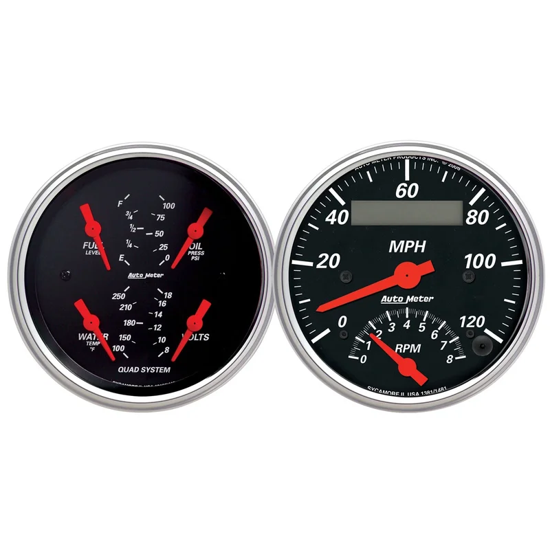 GAUGE KIT, 2 PC., QUAD & TACH/SPEEDO, 3 3/8in, DESIGNER BLACK
