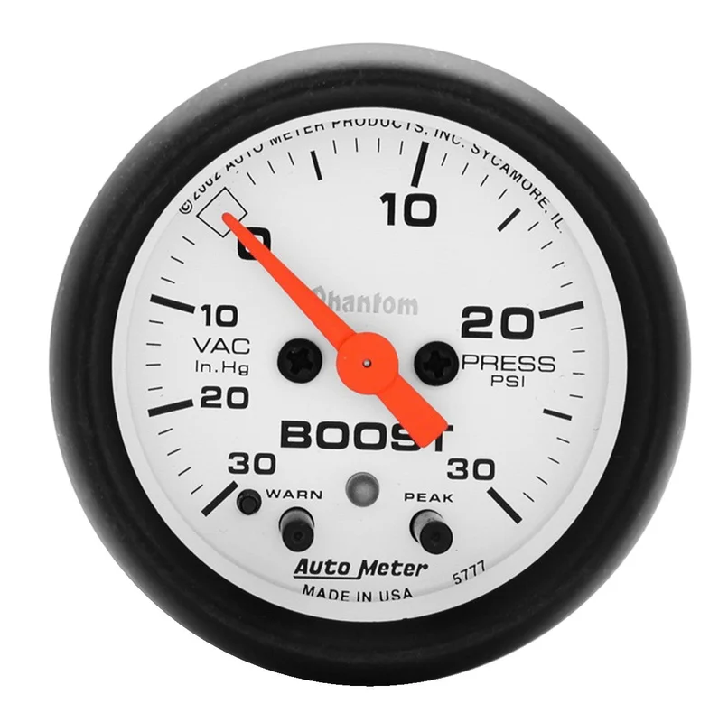 GAUGE, VAC/BOOST, 2 1/16in, 30INHG-30PSI, STEPPER MOTOR W/PEAK & WARN, PHANTOM