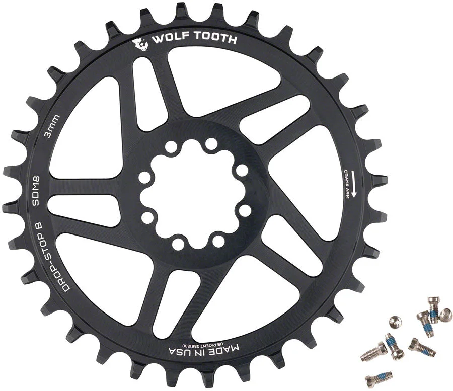 Wolf Tooth Direct Mount Chainring – 36t SRAM Direct Mount Drop-Stop B For SRAM 8-Bolt Cranksets 3mm Offset BLK