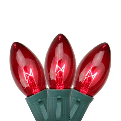25-Count Red C9 Christmas Light Set, 24ft Green Wire