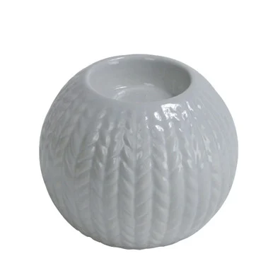 3.75″ Gray Knit Design Ceramic Christmas Candle Holder