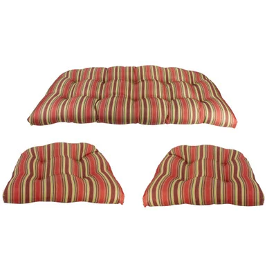 3-Piece Wicker Furniture Cushion Set, Red and Green Stripe