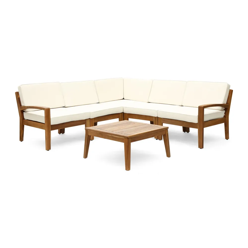 6pc Beige and Brown Contemporary Outdoor Patio Chat Set with Cushions 29.5″