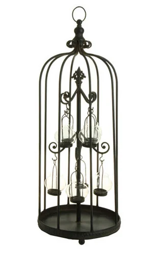 31″ Bistro Kitchen Rustic Black Birdcage Glass Tea Light Candle Holder