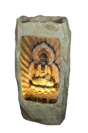 39.25″ Gold and Gray LED Lighted Buddha Outdoor Garden Water Fountain