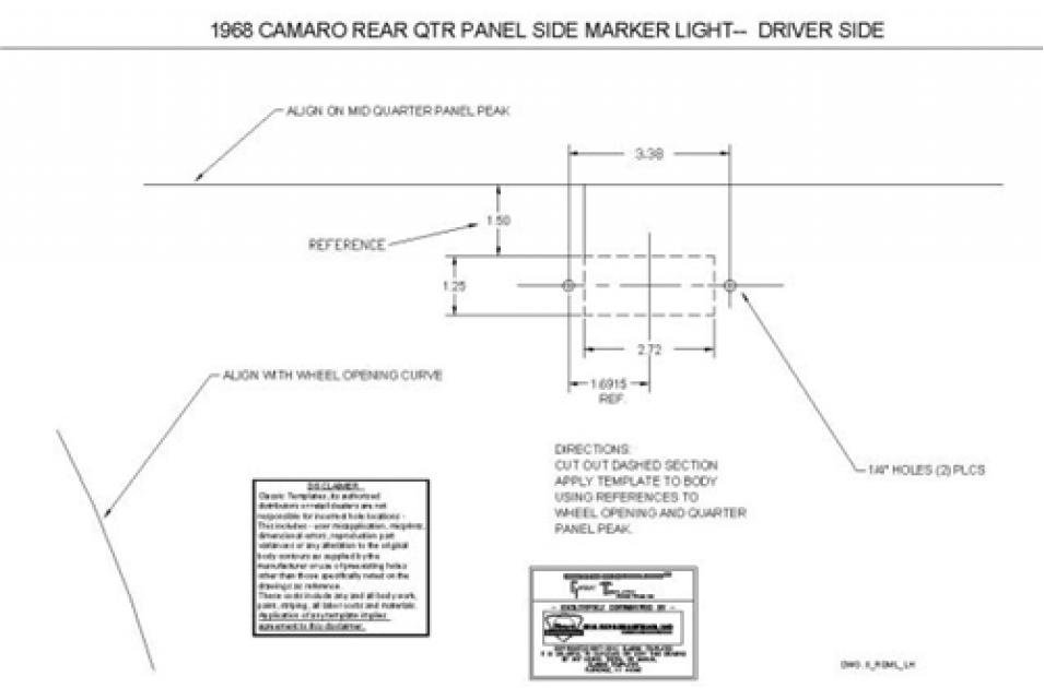 Classic Headquarters Camaro Rear 1/4 Sidemarker Template W-826