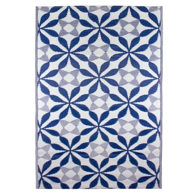 4′ x 6′ Blue and White Floral Rectangular Outdoor Area Rug