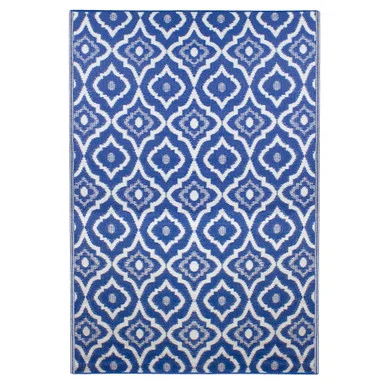 4′ x 6′ Blue and White Geometric Rectangular Outdoor Area Rug