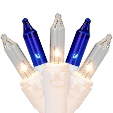 50-Count Blue and Clear Mini Christmas Light Set – 10′ White Wire