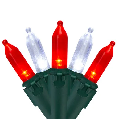 50 Red and White LED Mini Christmas Lights – 16.25 ft Green Wire