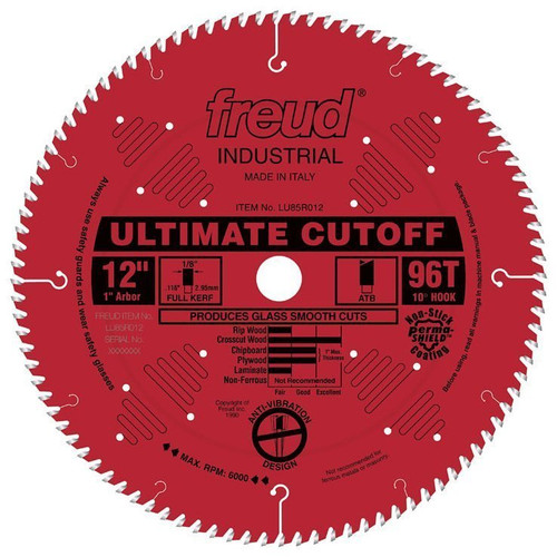12-Inch 96 Tooth ATB Crosscut Saw Blade 1" Arbor LU85R012