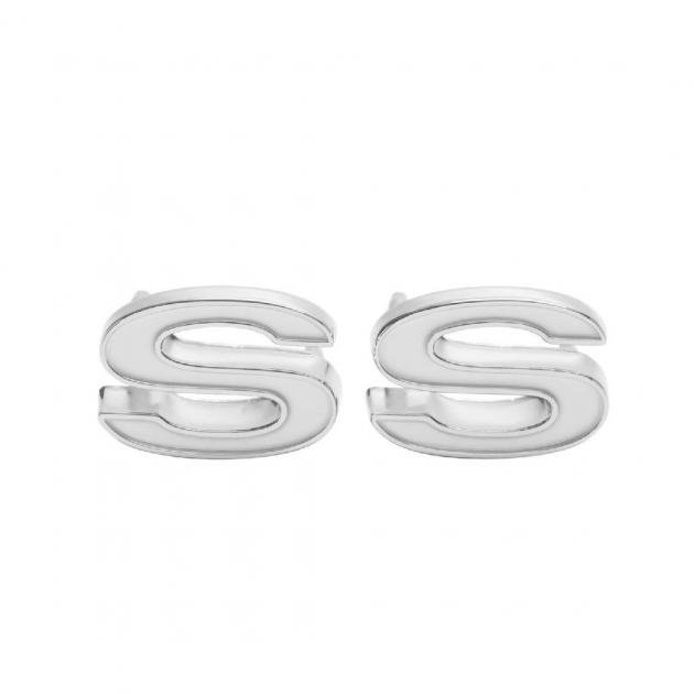 Trim Parts 69-72 Camaro Front Fender Emblem, SS, White, Pair 6810
