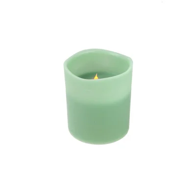 8″ Sage Green Battery Operated Flameless LED Lighted 3-Wick Flickering Wax Christmas Pillar Candle