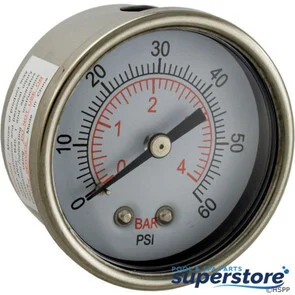 806105281616 Waterway Plastics Pressure Gauge, Waterway Clearwater II, 0-60 psi, Back Mount 830-4000SS