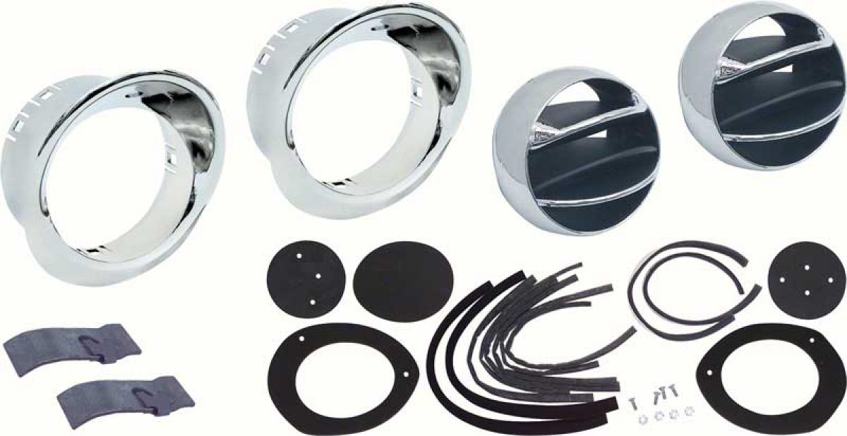 1967-68 Camaro, Firebird, Astro Ventilation Dash Vent Kit, with Chrome Vent Balls, Bezels, Gaskets, Retainers