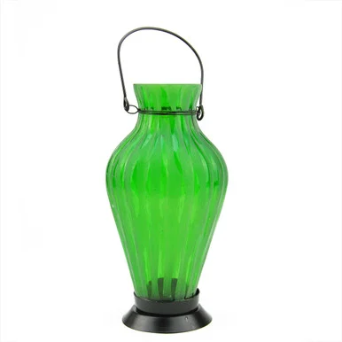9.5″ Frosted Green Ribbed Vase Glass Bottle Tea Light Candle Lantern Decoration