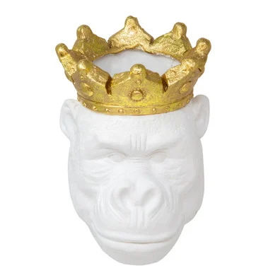 9″ White and Gold Gorilla Face Planter with Crown