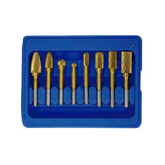8pc. Double Cut Carbide Rotary Burr Set - 1/4 inTitanium Tip