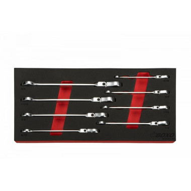 Boxo BX022S-R2 8 Pc SAE Flex Head Ratcheting Wrench Set
