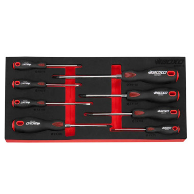 Boxo BX095-R 8 Pc Slotted, Phillips & Pozi Drive Screwdriver Set