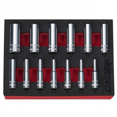 Boxo BX257-R2 13 Pc 1/4" Drive Metric Deep 6 Pt Chrome Socket Set