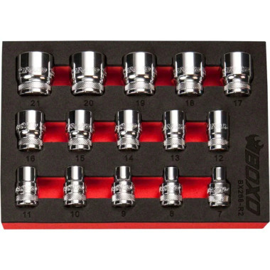 Boxo BX268-R2 15-Piece 3/8" Drive Metric Standard Length 6-Point Chrome Socket Set