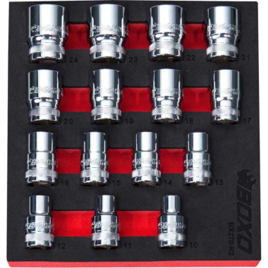 Boxo BX270-R2 15-Piece 1/2" Dr Metric Standard Length 12-Point Chrome Socket Set