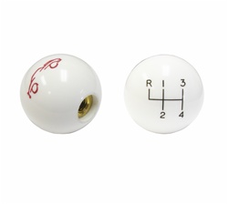 Camaro Shifter Knob Ball, White with Red Car Logo, 4-Speed, 3/8 Coarse Thread