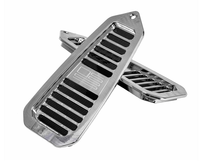New 1968 - 1969 Camaro Machine Finish Billet Door Jamb Vents with Flag Logo, Pair