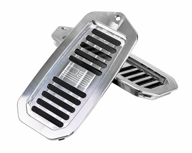 New 1970 - 1992 Camaro Machine Finish Billet Door Jamb Vents with Flag Logo, Pair