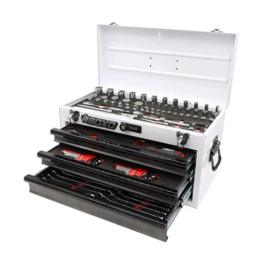 Boxo ECC20301-002R2 117-Piece SAE Tool Set with White 3-Drawer Hand Carry Box