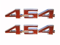 Camaro Red and Chrome Custom 454 Fender Emblems, PAIR