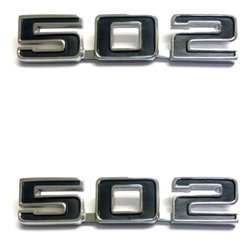 Camaro 502 Custom Front Fender Emblems, Black Inner, Pair
