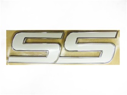 Camaro Custom Super Sport "SS" Logo Badge Emblem, White and Chrome, Each