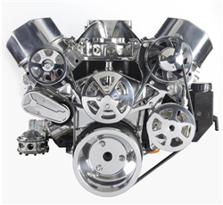 Chevy Small Block Billet Aluminum Complete S-Drive Serpentine Kit WITHOUT A/C and w/ PLASTIC Power Steering Reservoir